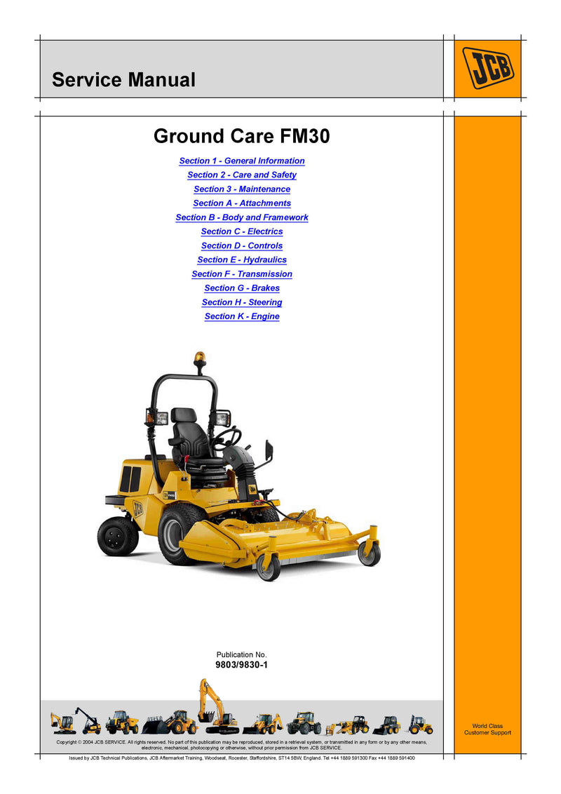 JCB FM30 Ground Care Service Repair Manual - PDF Download