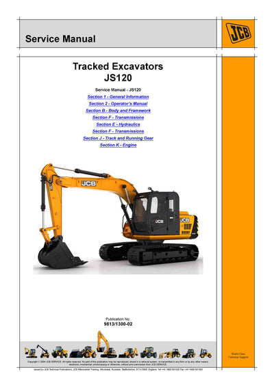 JCB JS120 Tracked Excavator Service Repair Manual - PDF Download