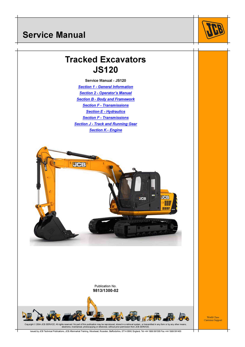 JCB JS120 Tracked Excavator Service Repair Manual - PDF Download