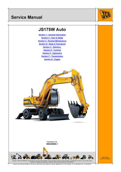 JCB JS175W Auto Wheeled Excavator Service Repair Manual - PDF Download