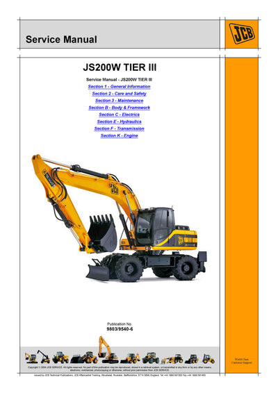 JCB JS200W Auto Tier III Wheeled Excavator Service Repair Manual - PDF Download