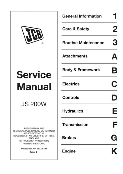 JCB JS200W Wheeled Excavator Service Repair Manual - PDF Download
