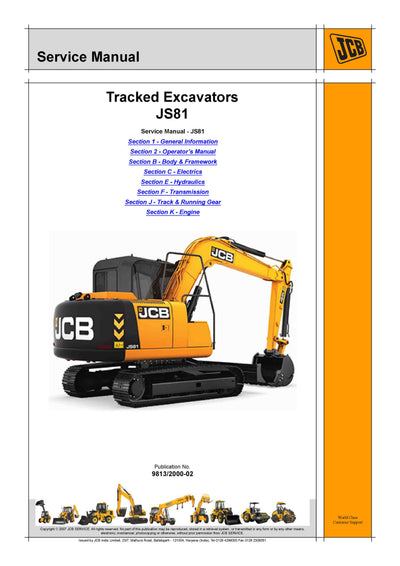 JCB JS81 Tracked Excavator Service Repair Manual - PDF Download