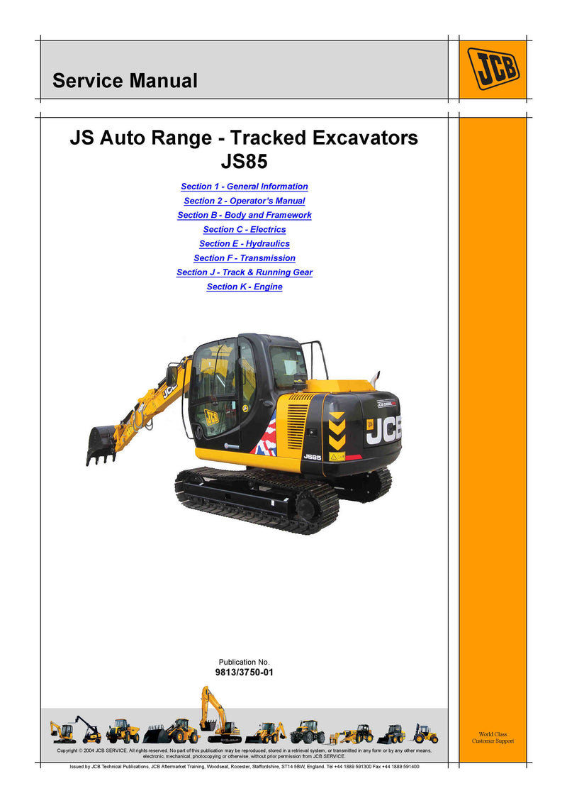JCB JS85 (JS Auto Range) Tracked Excavator Service Repair Manual - PDF Download