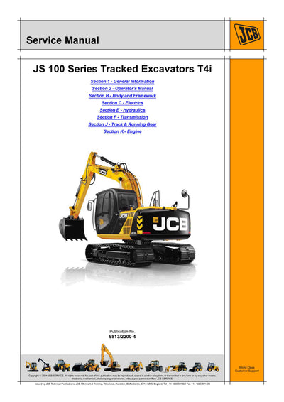 JCB JS 100 Series Tracked Excavator T4i Service Repair Manual - PDF Download