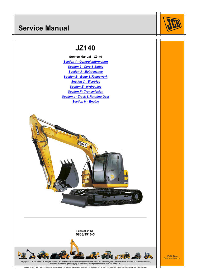 JCB JZ140 Tier 3 Tracked Excavator Service Repair Manual - PDF Download