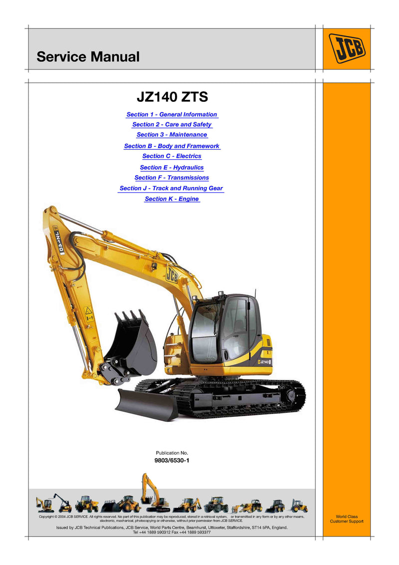JCB JZ140 ZTS Tier 2 Tracked Excavator Service Repair Manual - PDF Download