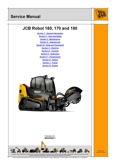 JCB Robot 160, 160HF, 170, 170HF, 180, 180HF, 180T, 180THF Skid Steer Loader Service Repair Manual