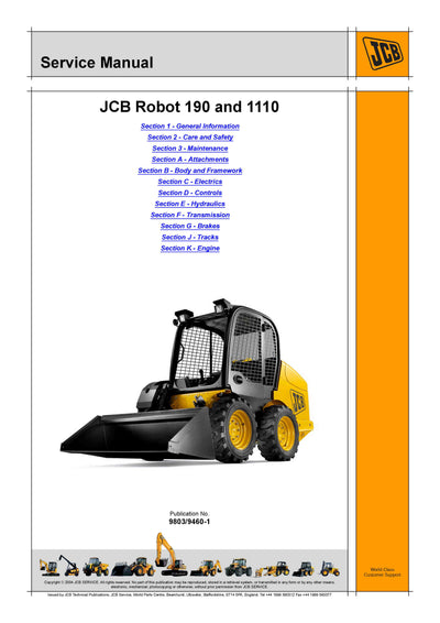 JCB Robot 190, 190HF, 1110, 1110HF, 190T, 190THF, 1110T, 1110THF Skid Steer Loader Service Repair Manual