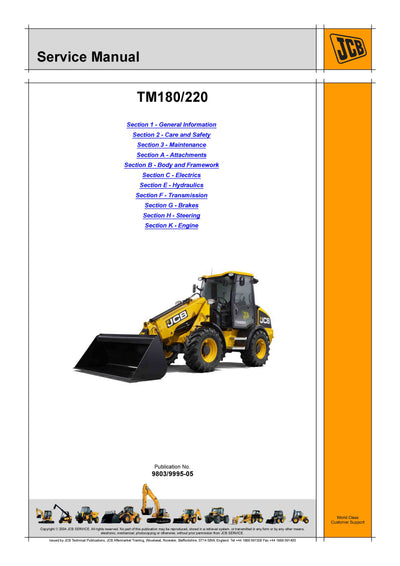 JCB TM180, TM220 Telescopic Wheeled Loader Service Repair Manual