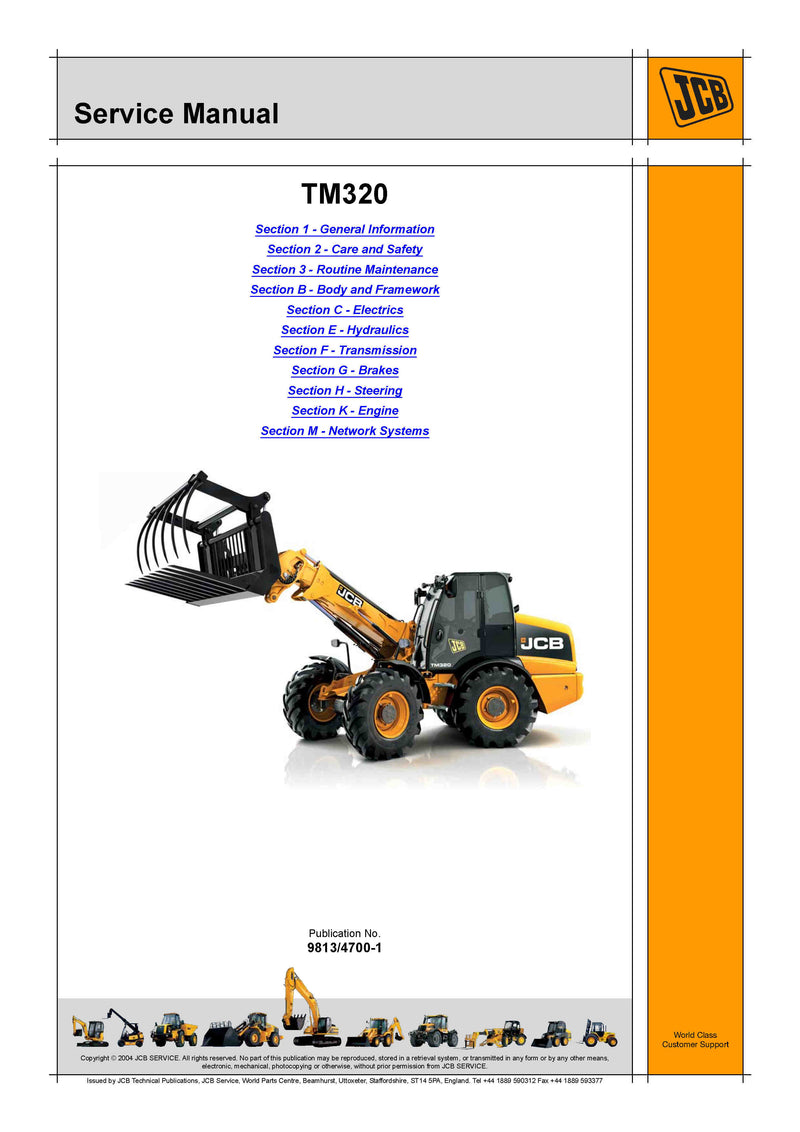 JCB TM320 Telescopic Wheeled Loader Service Repair Manual (SN: 2420601 to 2420800)