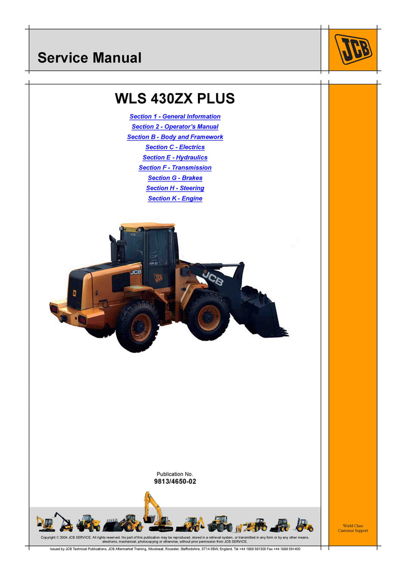 JCB WLS 430ZX PLUS Wheeled Loading Shovel Service Repair Manual - PDF Download