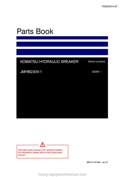 Komatsu JMHB230V-1 Hydraulic Breaker Parts Manual SN 52299-UP