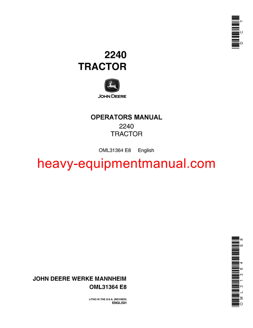 John Deere 2240 Utility Tractor Operator Manual OML31364