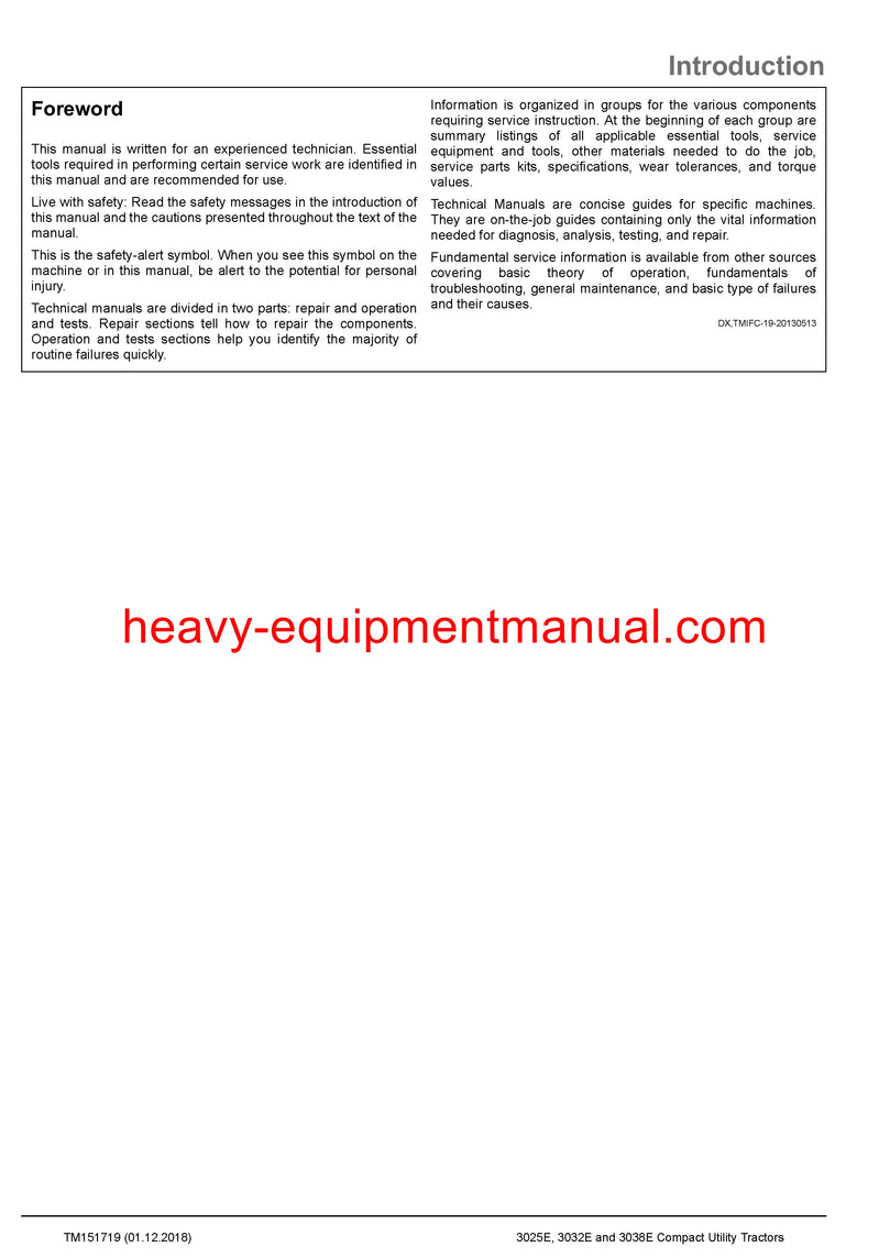  Download John Deere 3025E 3032E 3038E Compact Utility Tractor Service Technical Manual TM151719