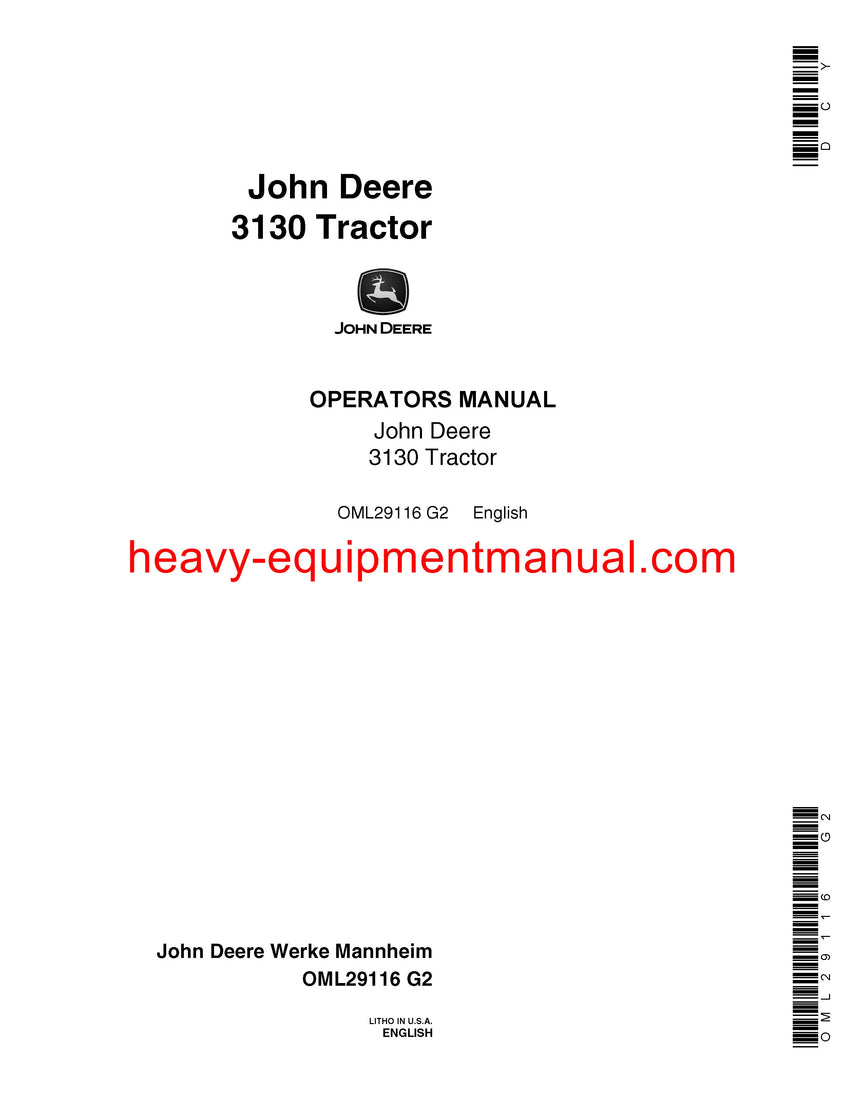 Download John Deere 3130 Tractor Operator Manual OML29116