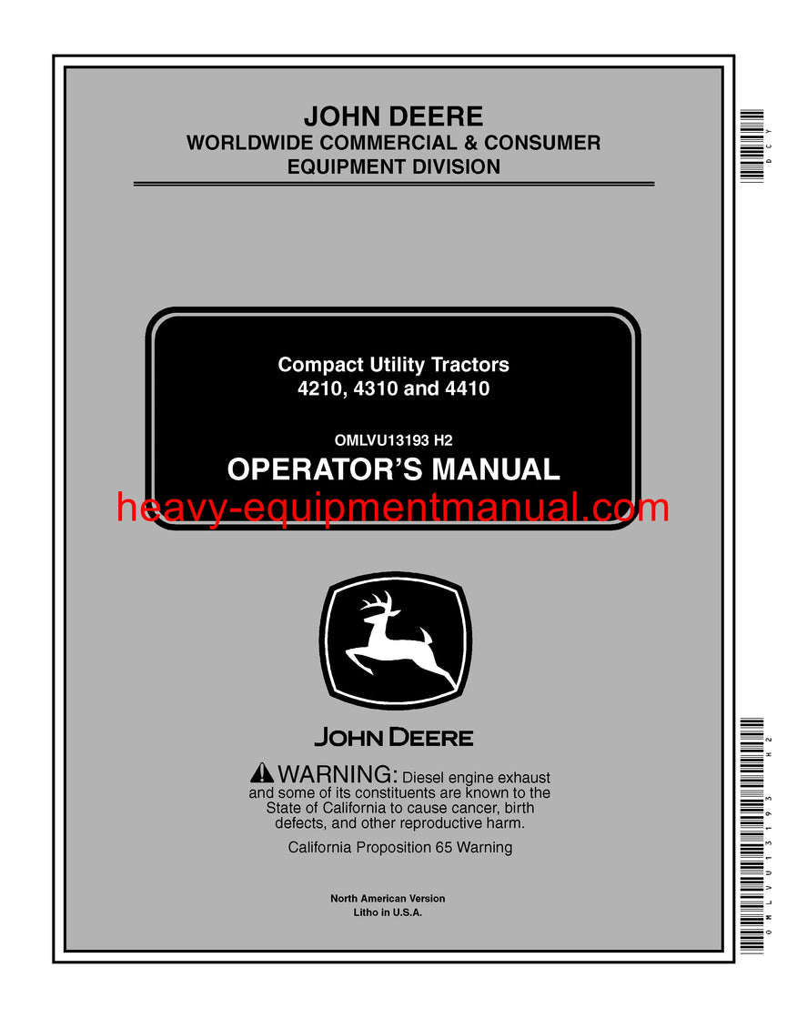 DOWNLOAD JOHN DEERE 4210, 4310, 4410 COMPACT UTILITY TRACTOR OPERATOR MANUAL OMLVU13193