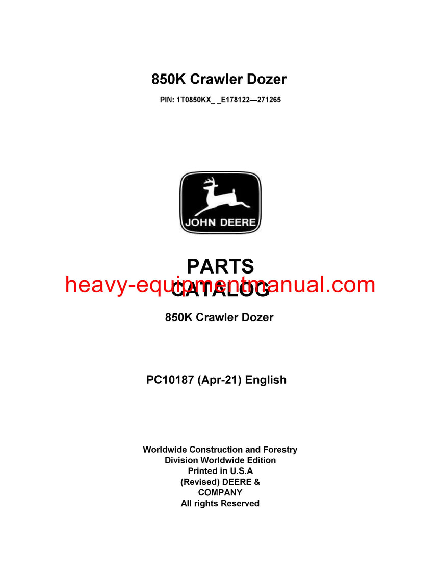 JOHN DEERE 850K CRAWLER DOZER PARTS CATALOG MANUAL PC10187