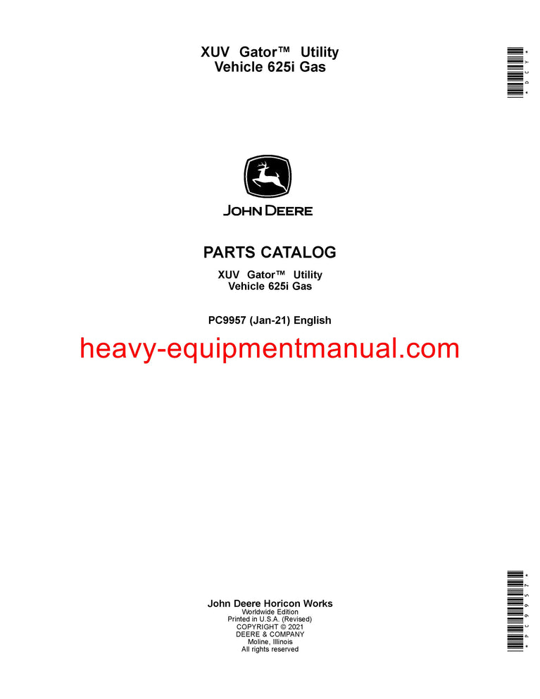 Download John Deere XUV 625I Gator Utility Vehicle Parts Manual PC9957