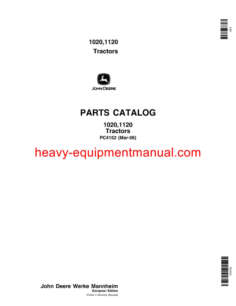  Download John Deere 1020 1120 Tractor Parts Manual PC4152