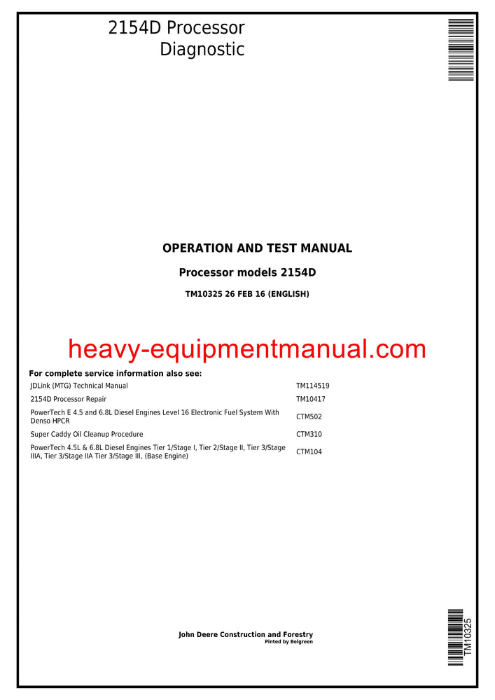 John Deere 2154D Processor Operation and Test Service Manual TM10325