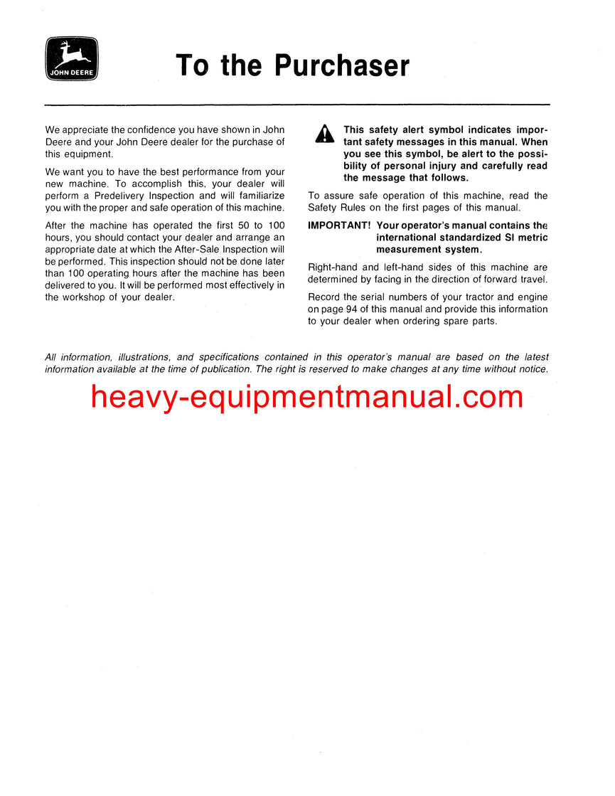 John Deere 2940 Tractor Operator's Manual OMR71860