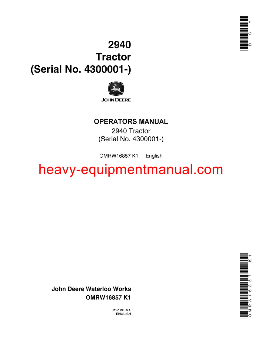 Download John Deere 2940 Tractor Operator Manual OMRW16857