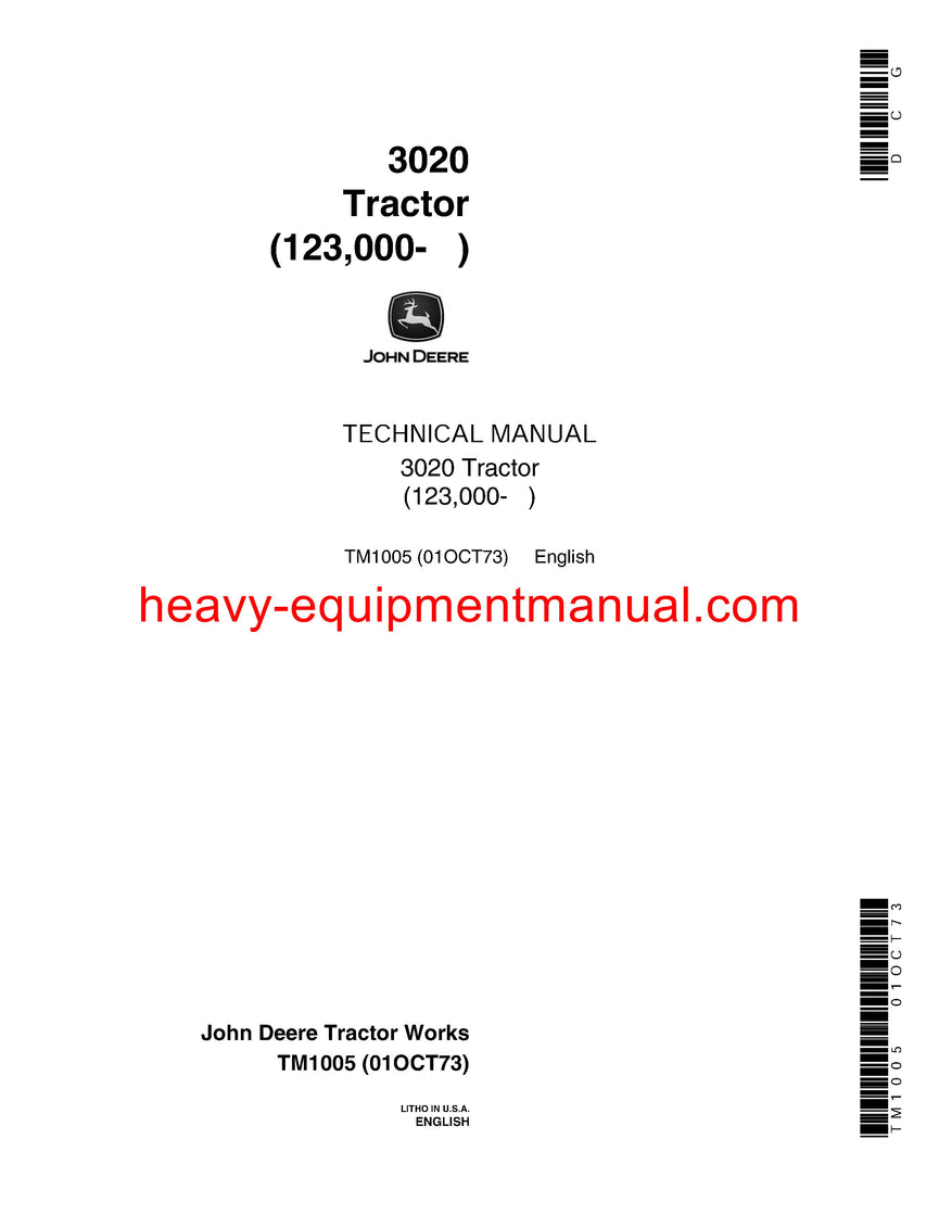 Download John Deere 3020 Row-Crop Tractor All Inclusive Technical Service Manual TM1005