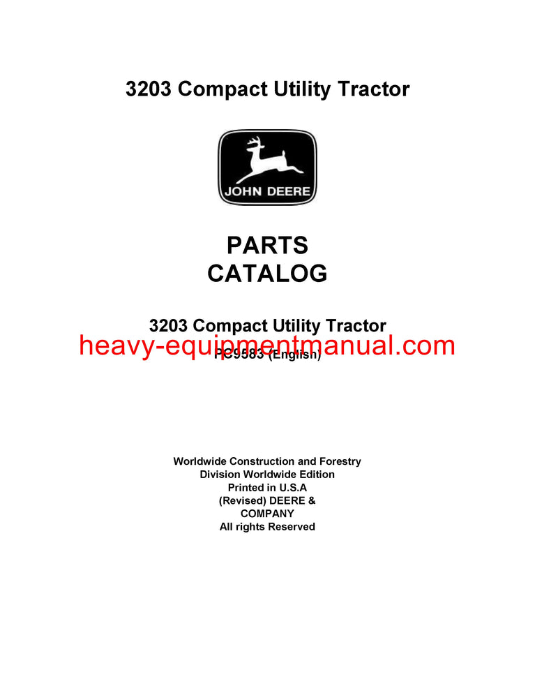 John Deere 3203 Compact Utility Tractor Parts PDF Manual Download - PC9583