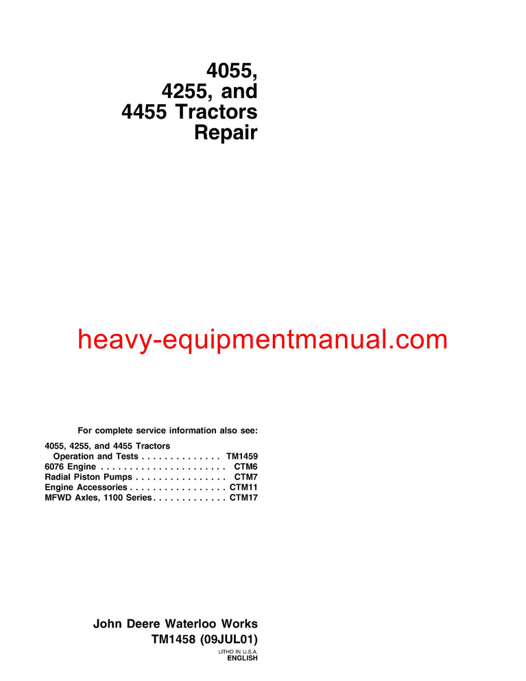 Download John Deere 4055 4255 4455 Tractor Service Repair Technical Manual TM1458