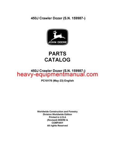 JOHN DEERE 450J CRAWLER DOZER PARTS CATALOG MANUAL PC10178