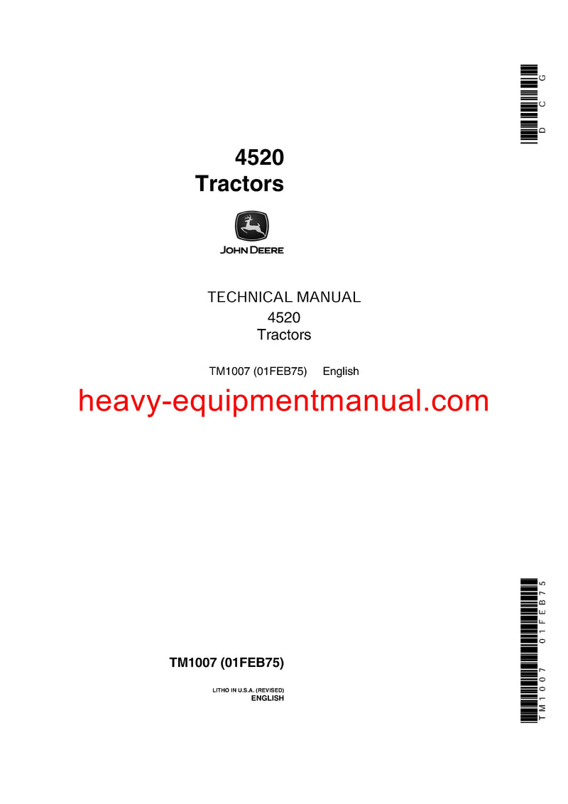 Download John Deere 4520 Tractor Diagnostic, Operation and Test Service Technical Manual TM1007