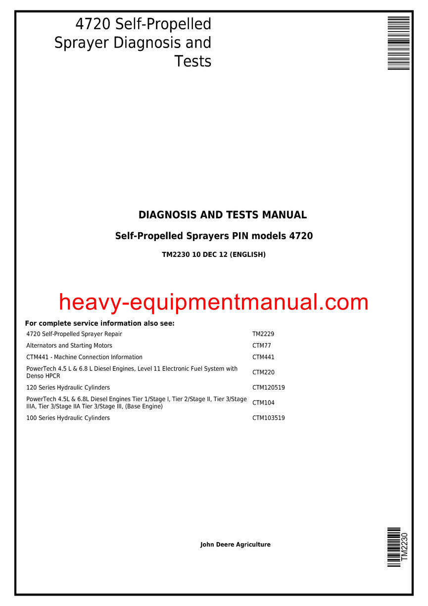 Download John Deere 4720 Self-Propelled Sprayer Operation and Test Service Manual TM2230