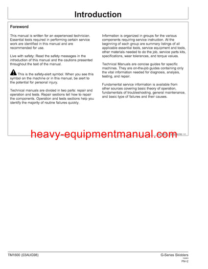 John Deere 540G 640G 740G 548G 648G 748G Skidder Service Technical Repair Manual TM1600 John Deere 540G 640G 740G 548G 648G 748G Skidder Service Technical Repair Manual TM1600