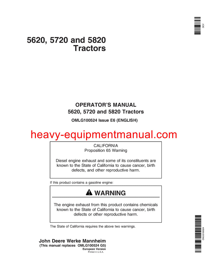 Download John Deere 5620, 5720, 5820 Tractor Operator Manual OMLG100524 Download John Deere 5620, 5720, 5820 Tractor Operator Manual OMLG100524