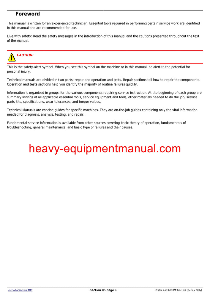 Download John Deere 6150M 6170M 2WD or MFWD Tractor Service Repair Technical Manual TM405919