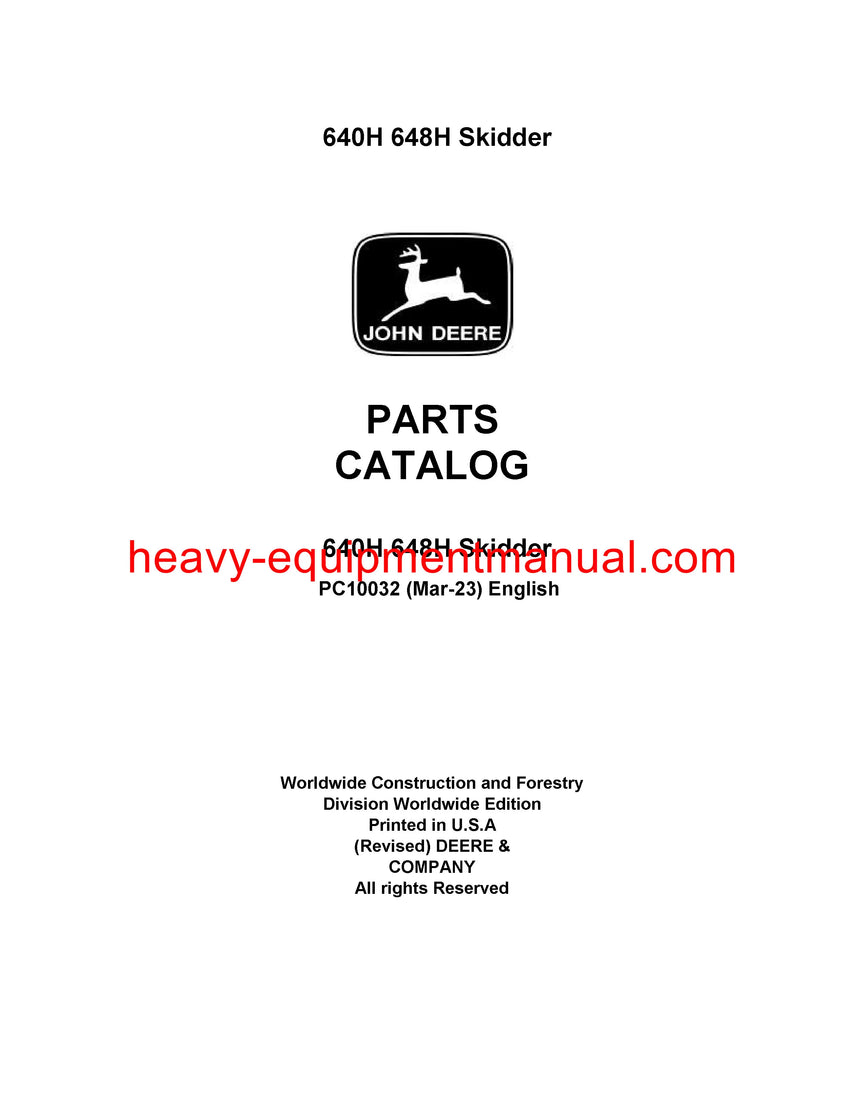 John Deere 640H Cable and 648H Grapple Skidder Parts Manual PC10032