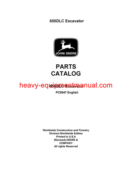 Download John Deere 650DLC Excavator Parts Catalog Manual PC9547 Download John Deere 650DLC Excavator Parts Catalog Manual PC9547