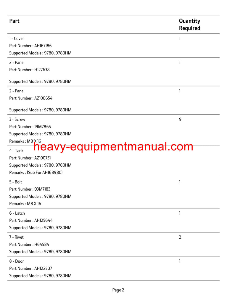 Download John Deere 9780CTS, 9780i CTS Combine Parts Manual PC4389