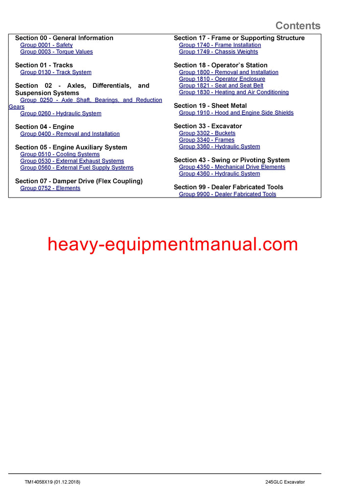 Download John Deere 245GLC Excavator Service Repair Technical Manual TM14058X19