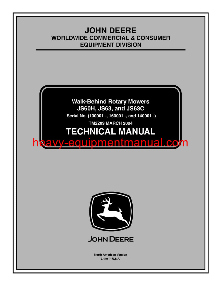John Deere JS63 JS63C S60H Walk-Behind Rotary Mower Service Repair Technical Manual tm2209