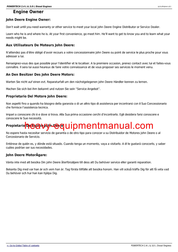 John Deere PowerTech 2.4L 3.0L Diesel Engine Service Repair Technical Manual CTM301