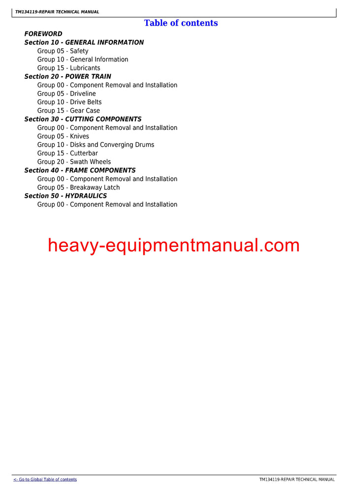 John Deere R160, R200, R240, R280, R310 Hay & Forage Rotary Disk Mower Service Repair Technical Manual TM134119