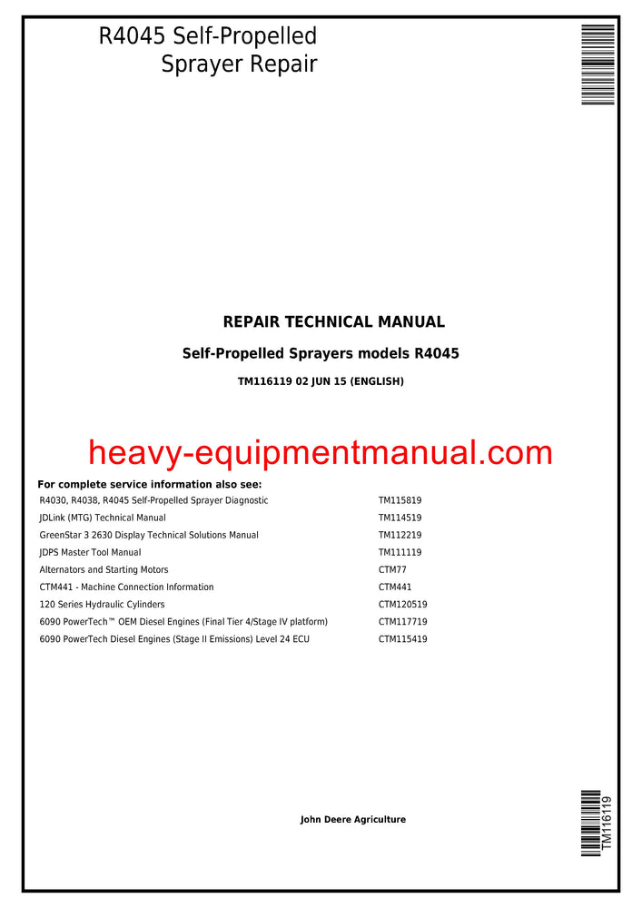 John Deere R4045 Self-Propelled Sprayers Service Repair Technical Manual TM116119