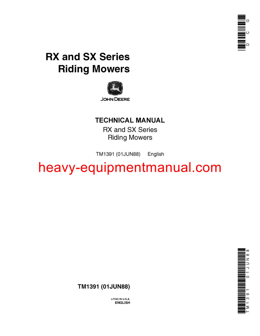 John Deere RX63, RX73, RX75, RX96, SX75, SX96 Riding Mower Service Repair Technical Manual TM1391