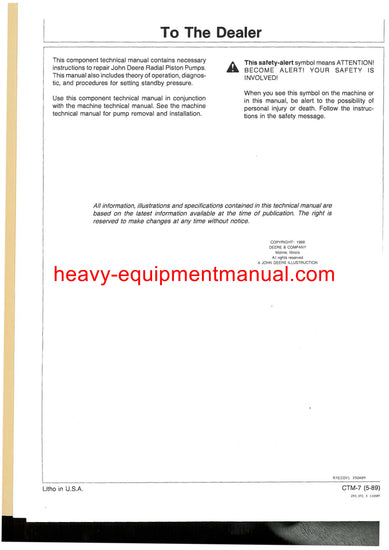 John Deere Radial Piston Pumps Component Service Technical Manual CTM7