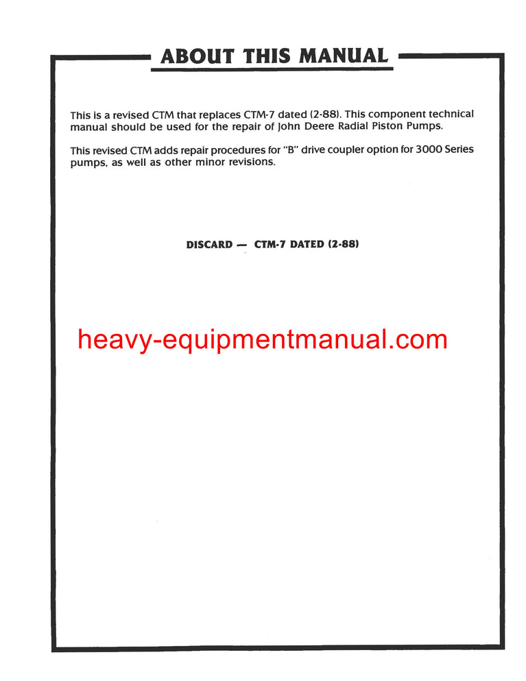 John Deere Radial Piston Pumps Component Service Technical Manual CTM7