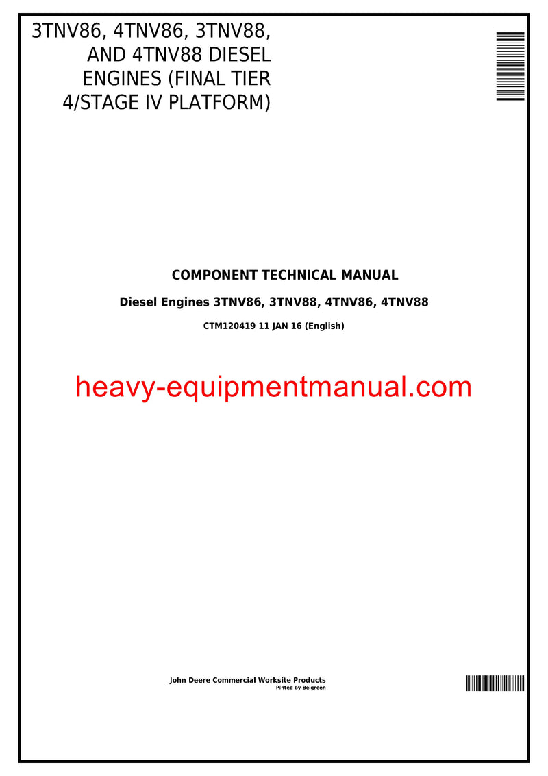 Download Yanmar 3TNV86 4TNV86 3TNV88 4TNV88 Diesel Engines (Final Tier 4/Stage IV) Service Repair Manual CTM120419