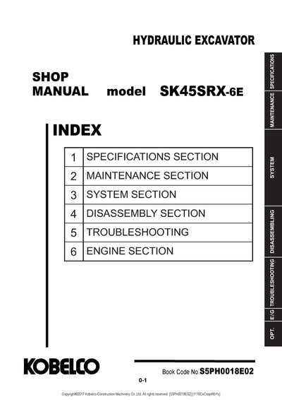 PDF Kobelco SK45SRX-6E Mini Excavator Shop Service Manual