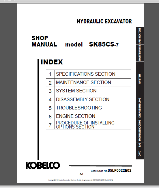 Kobelco SK85CS-7 Hydraulic Excavator Service Repair Manual
